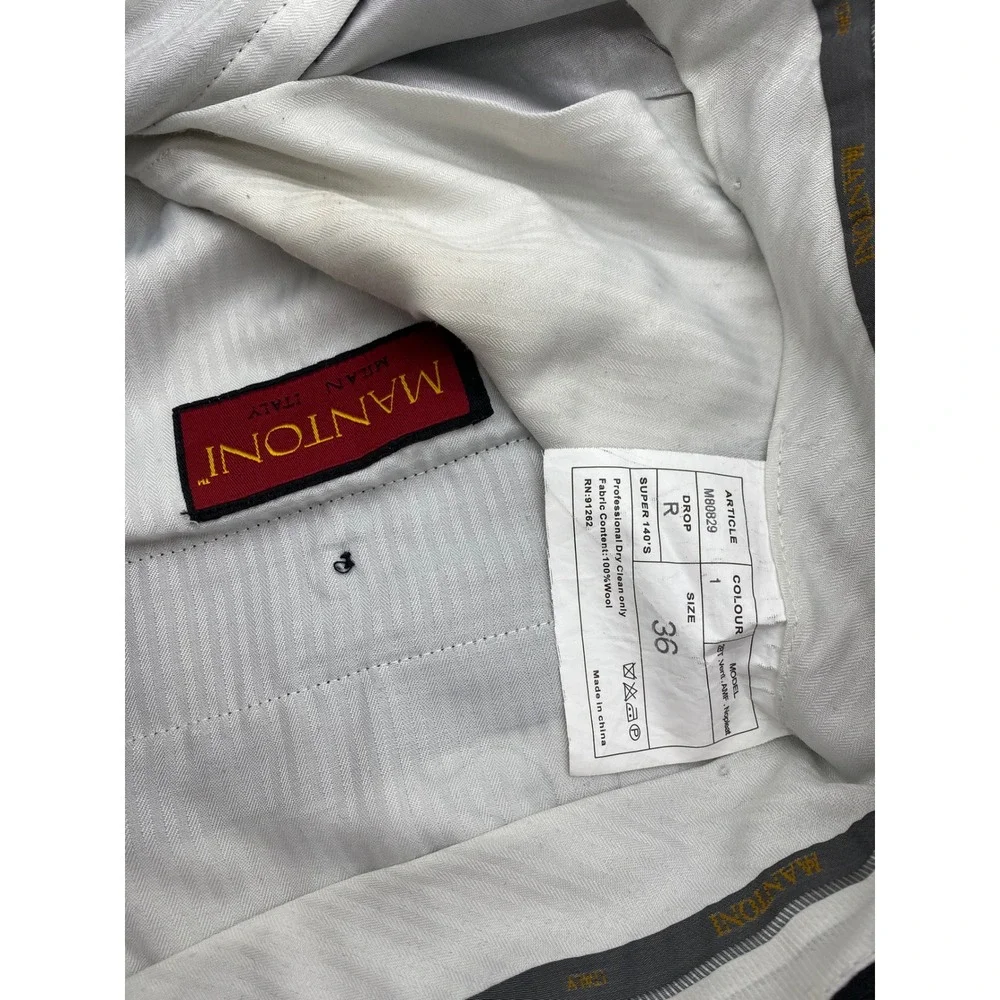 Mantoni Milan Italy Mens Suit 42R 36W Charcoal Grey Pinstripe Super 140s Wool‎